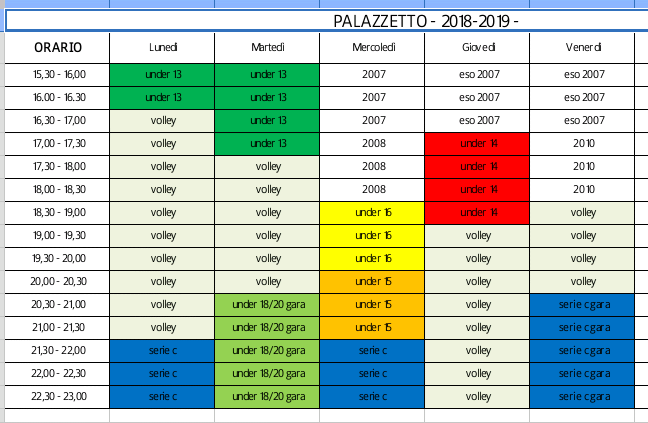 Planning Giovanili 2018 19 Palazzetto